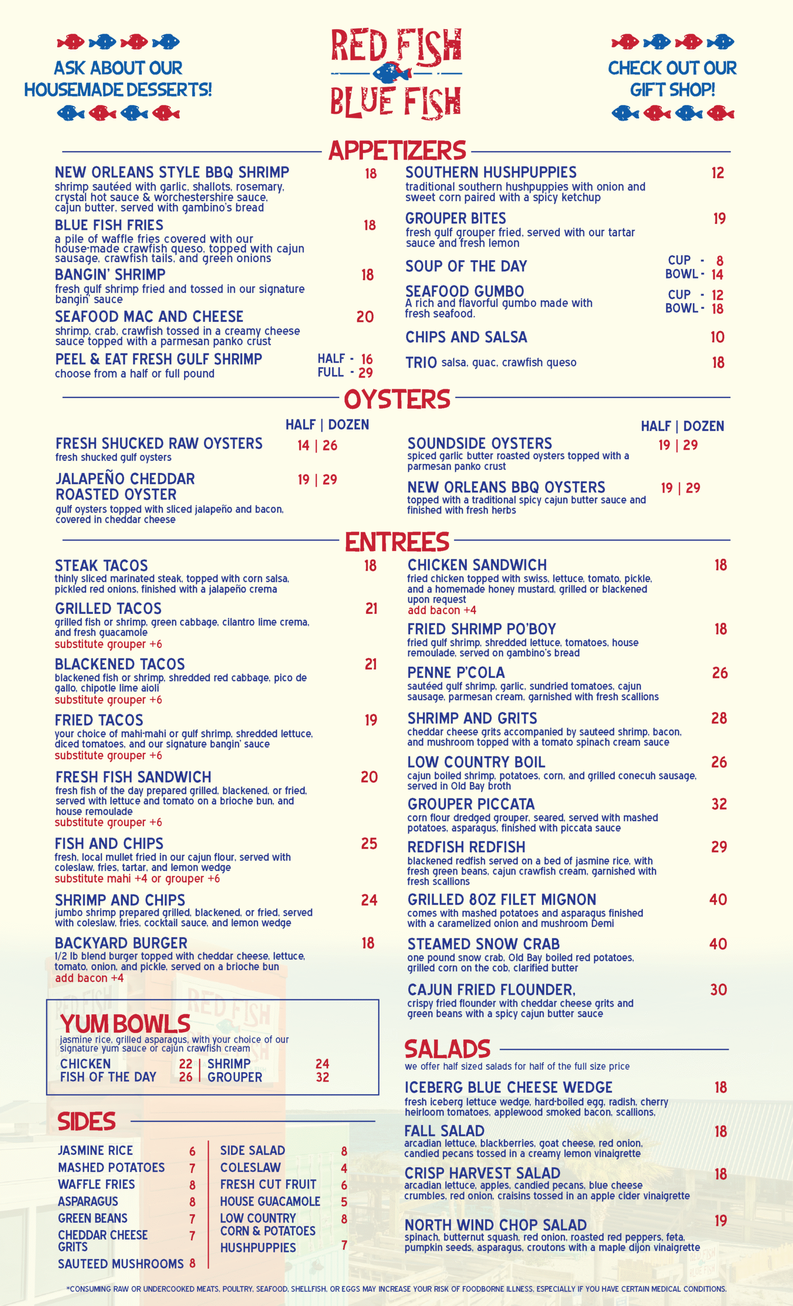 Red Fish Blue Fish Fall Menu 2025 with prices