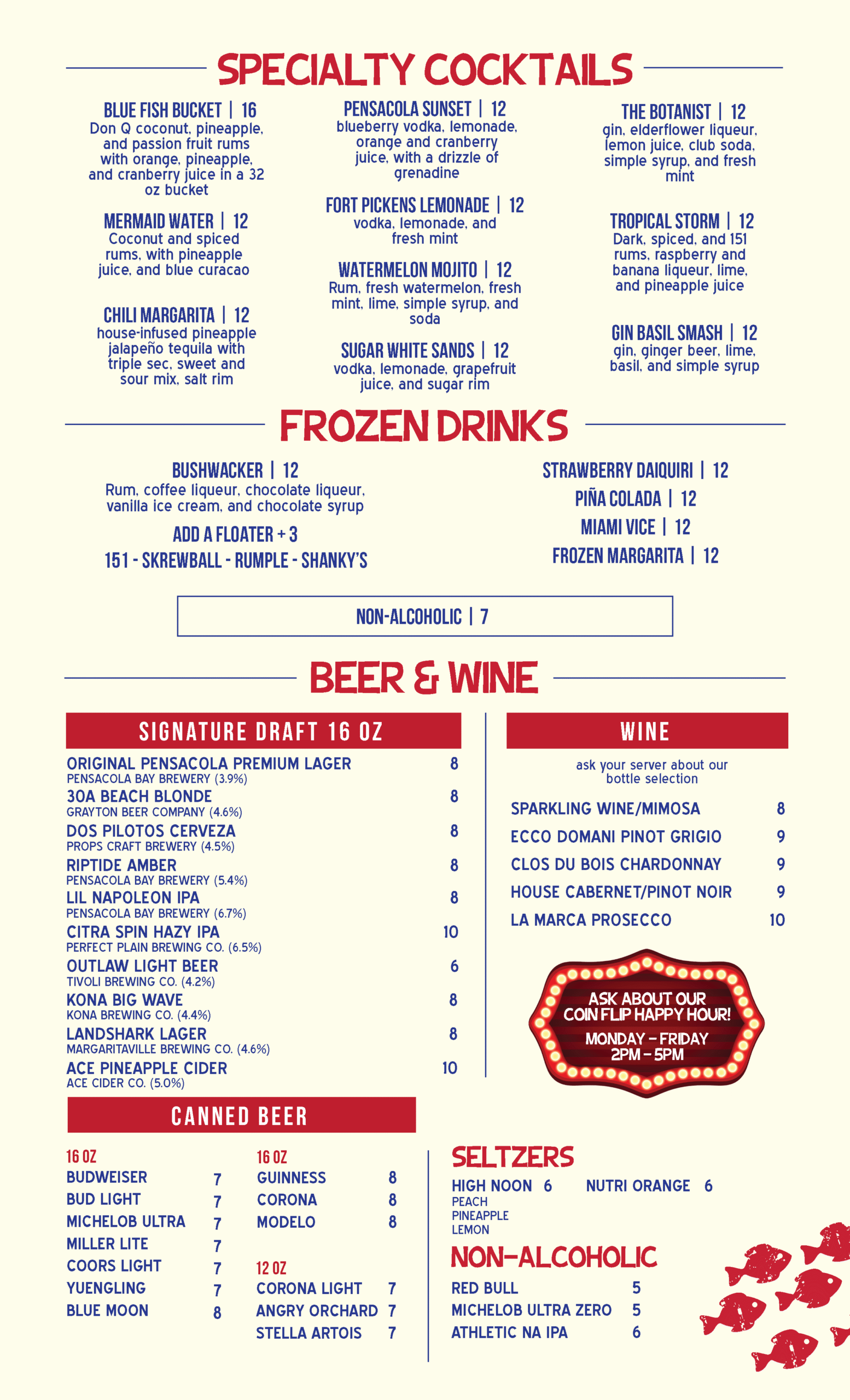 Red Fish Blue Fish Fall 2025 Menu with Prices, Drinks menu